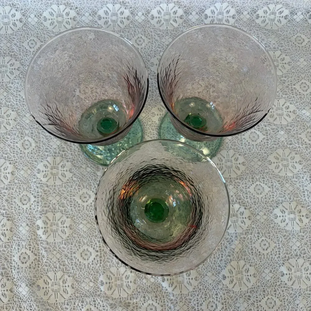 Vintage Pink & Green Textured Pfaltzgraff Garden Party goblets – Set of 3